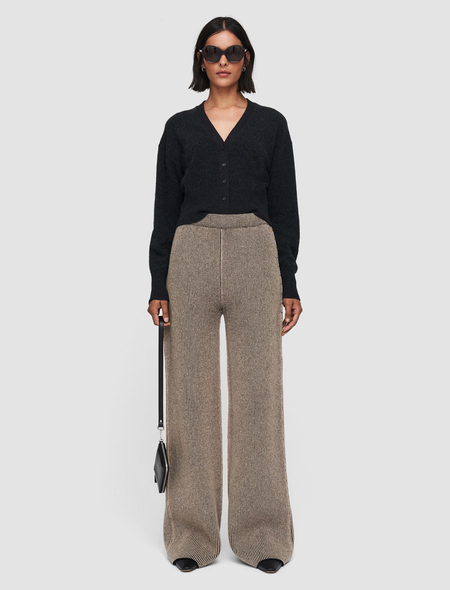 Joseph, Plated Knit Trousers – Shorter Length, in Pewter/Black